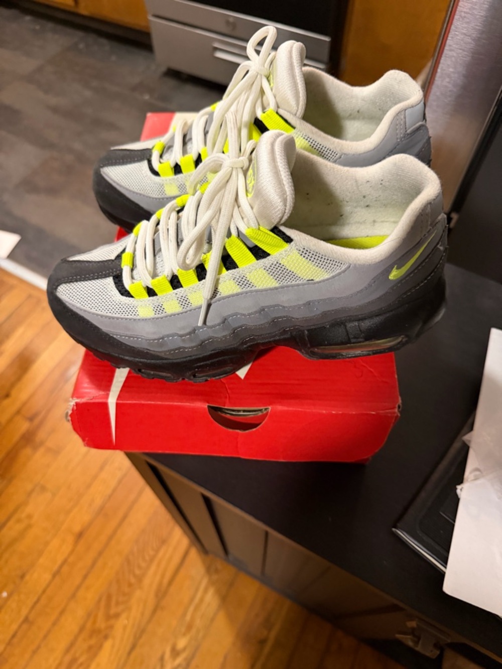 Nike Gray & Neon Yellow Air Max 95 Sneakers - Picture 2 of 2